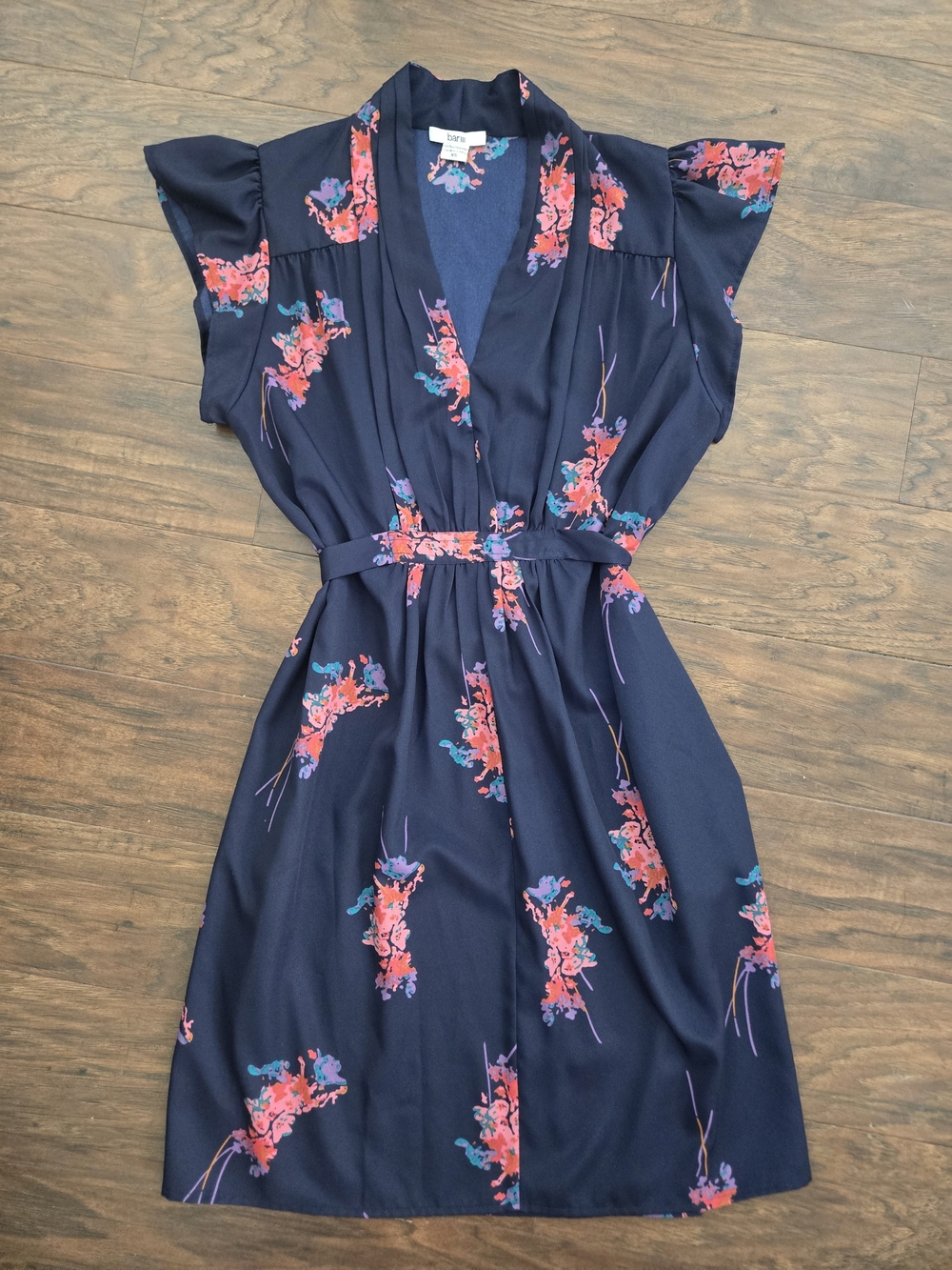 Bar III Navy Midi Dress with Coral Floral Print_0112